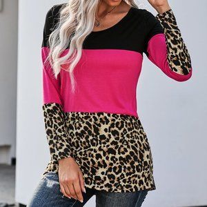 LEOPARD TRIPLE PATCHWORK ROSE COLORBLOCK TOP